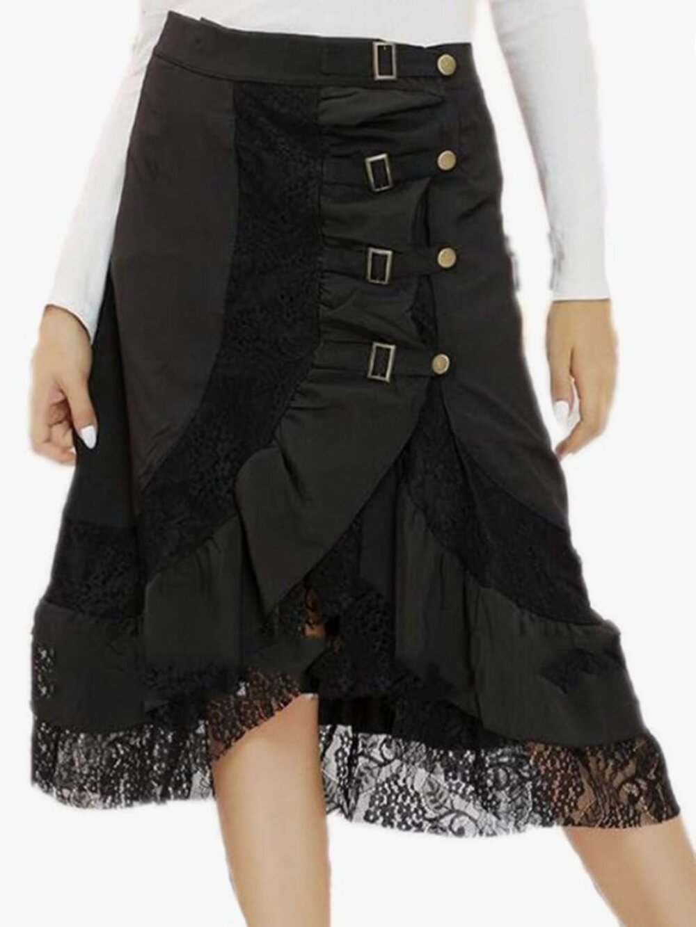 Women's Whimsigoth Black Lace Victorian Gothic Walpurgis Punk Skirt Medium *E39